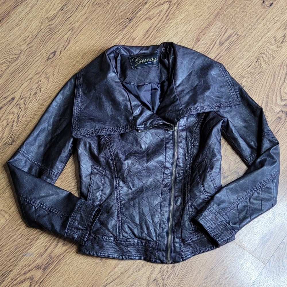 Guess Women's Dark Faux Leather Jacket